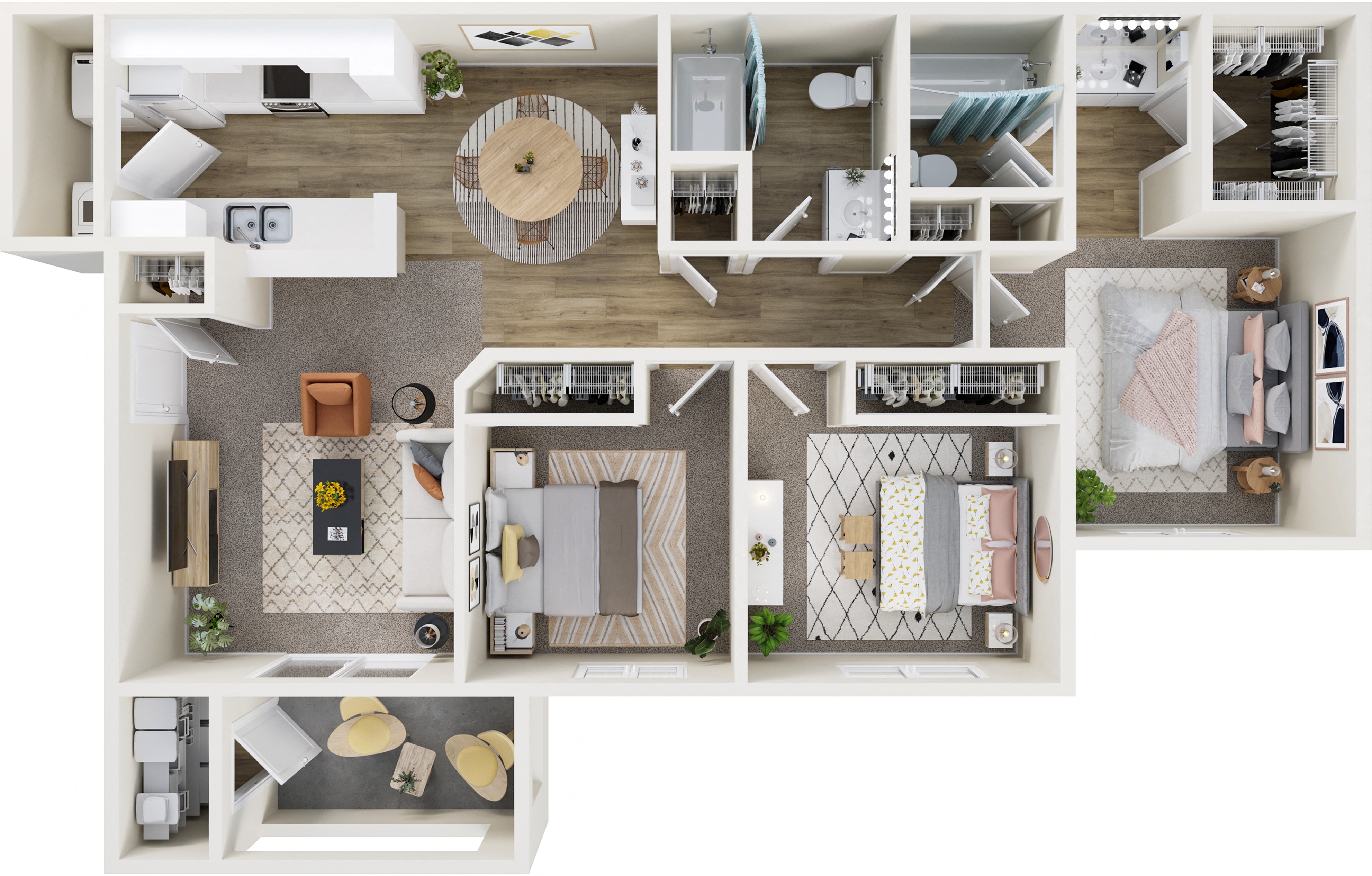Floor plan for 3 beds, 2 baths, 1140 sqft